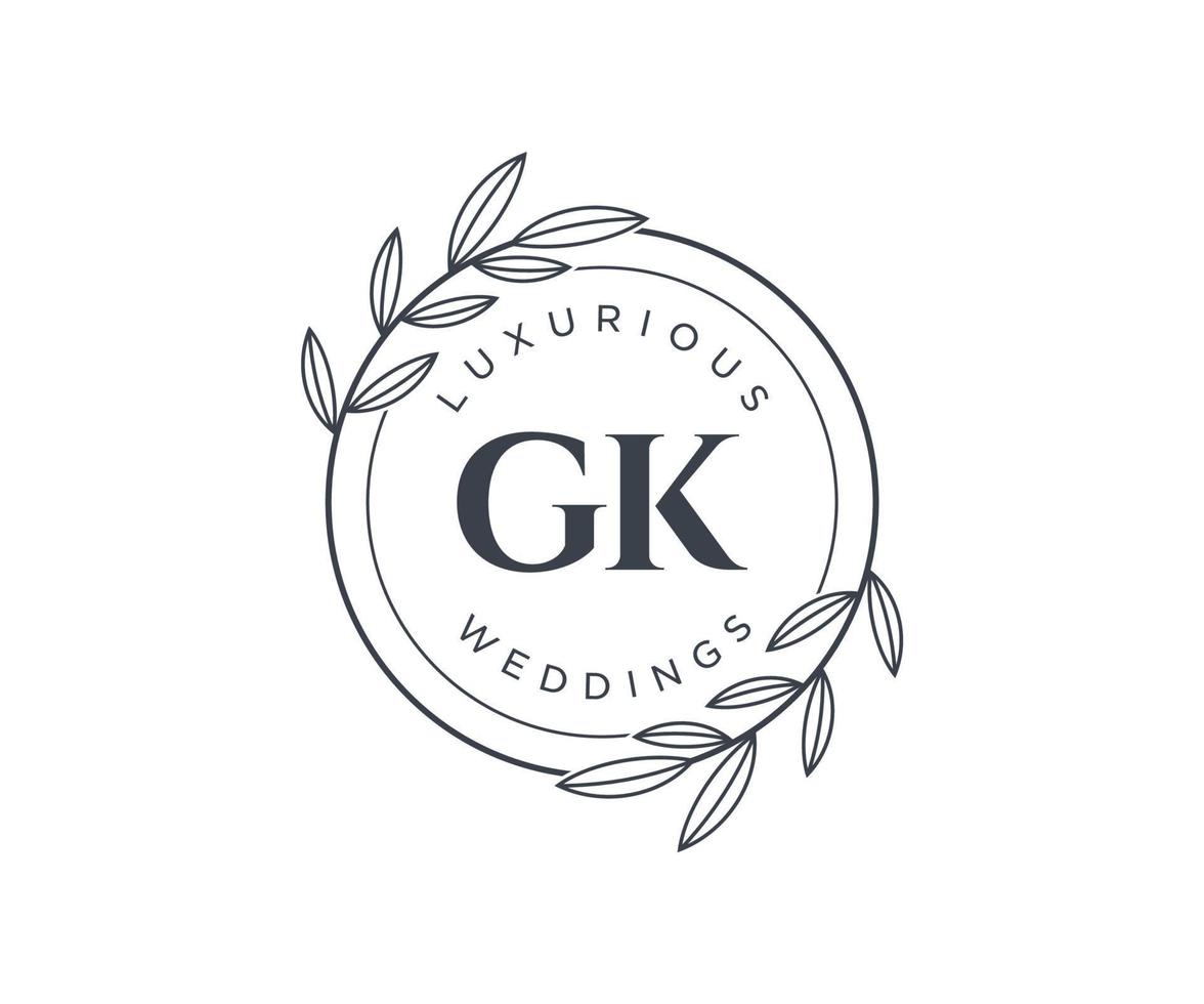 GK Initials letter Wedding monogram logos template, hand drawn modern minimalistic and floral templates for Invitation cards, Save the Date, elegant identity. vector