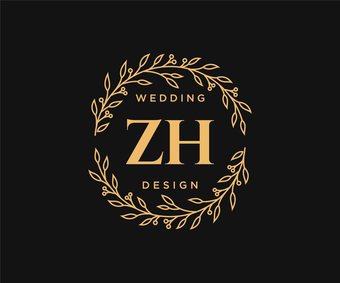 ZH Initials letter Wedding monogram logos collection, hand drawn modern minimalistic and floral templates for Invitation cards, Save the Date, elegant identity for restaurant, boutique, cafe in vector