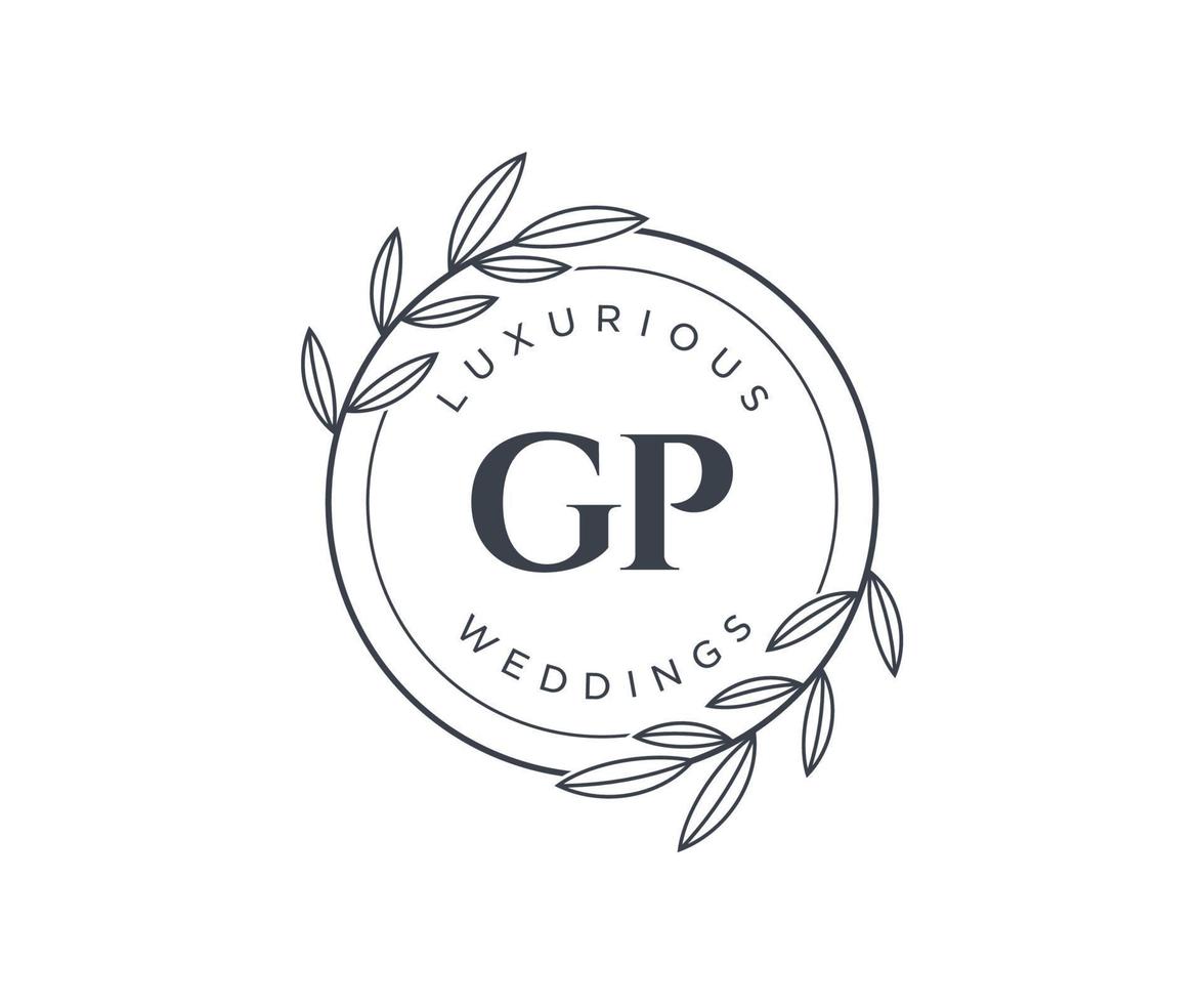 GP Initials letter Wedding monogram logos template, hand drawn modern minimalistic and floral templates for Invitation cards, Save the Date, elegant identity. vector