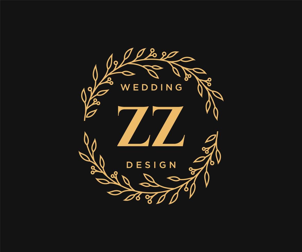 colección de logotipos de monograma de boda con letras iniciales zz, plantillas florales y minimalistas modernas dibujadas a mano para tarjetas de invitación, guardar la fecha, identidad elegante para restaurante, boutique, café en vector