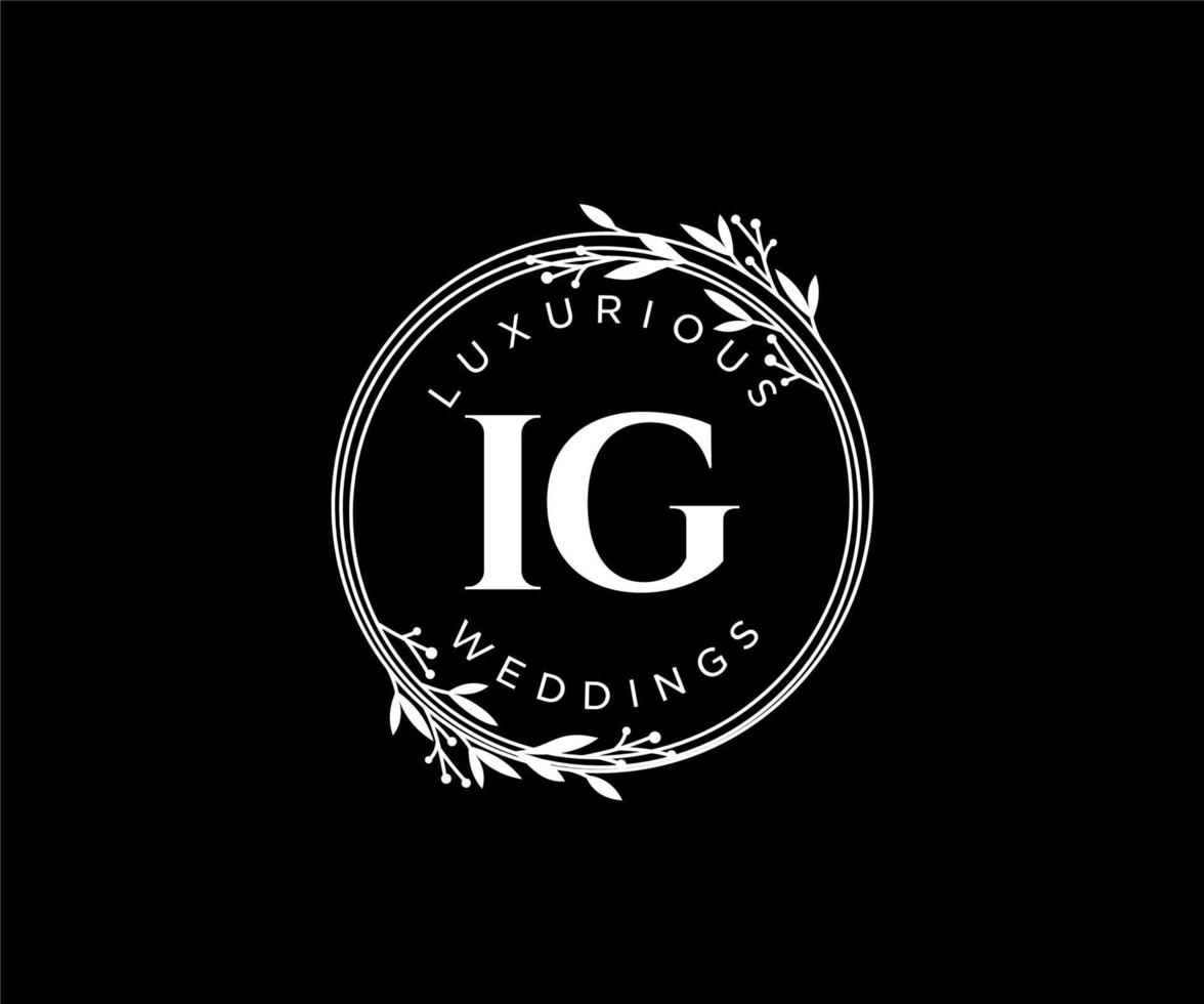 IG Initials letter Wedding monogram logos template, hand drawn modern minimalistic and floral templates for Invitation cards, Save the Date, elegant identity. vector