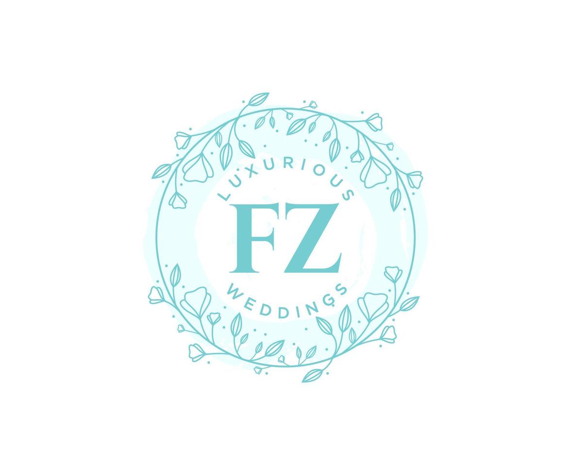 FZ Initials letter Wedding monogram logos template, hand drawn modern minimalistic and floral templates for Invitation cards, Save the Date, elegant identity. vector