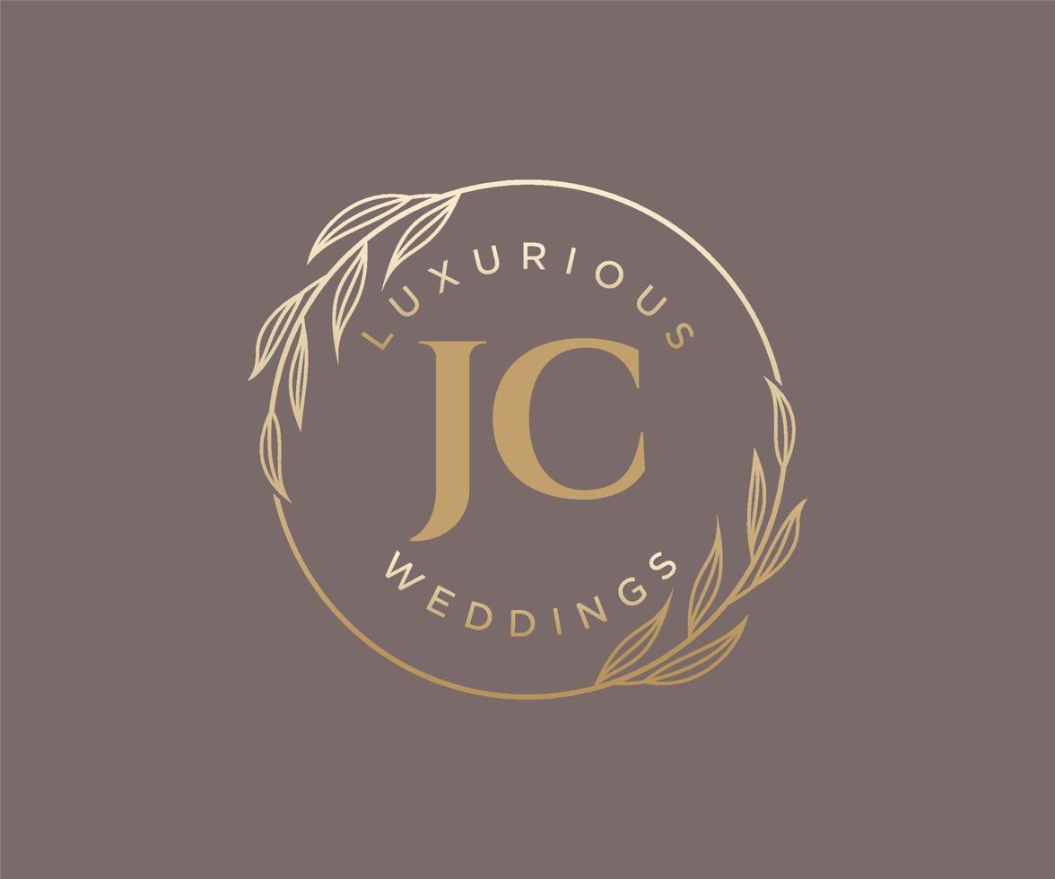 plantilla de logotipos de monograma de boda con letras iniciales jc, plantillas florales y minimalistas modernas dibujadas a mano para tarjetas de invitación, guardar la fecha, identidad elegante. vector