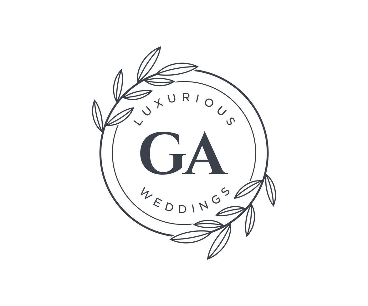 plantilla de logotipos de monograma de boda con letras iniciales ga, plantillas florales y minimalistas modernas dibujadas a mano para tarjetas de invitación, guardar la fecha, identidad elegante. vector