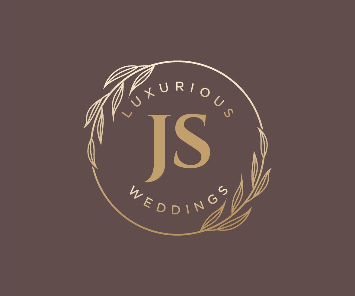 plantilla de logotipos de monograma de boda con letras iniciales js, plantillas florales y minimalistas modernas dibujadas a mano para tarjetas de invitación, guardar la fecha, identidad elegante. vector