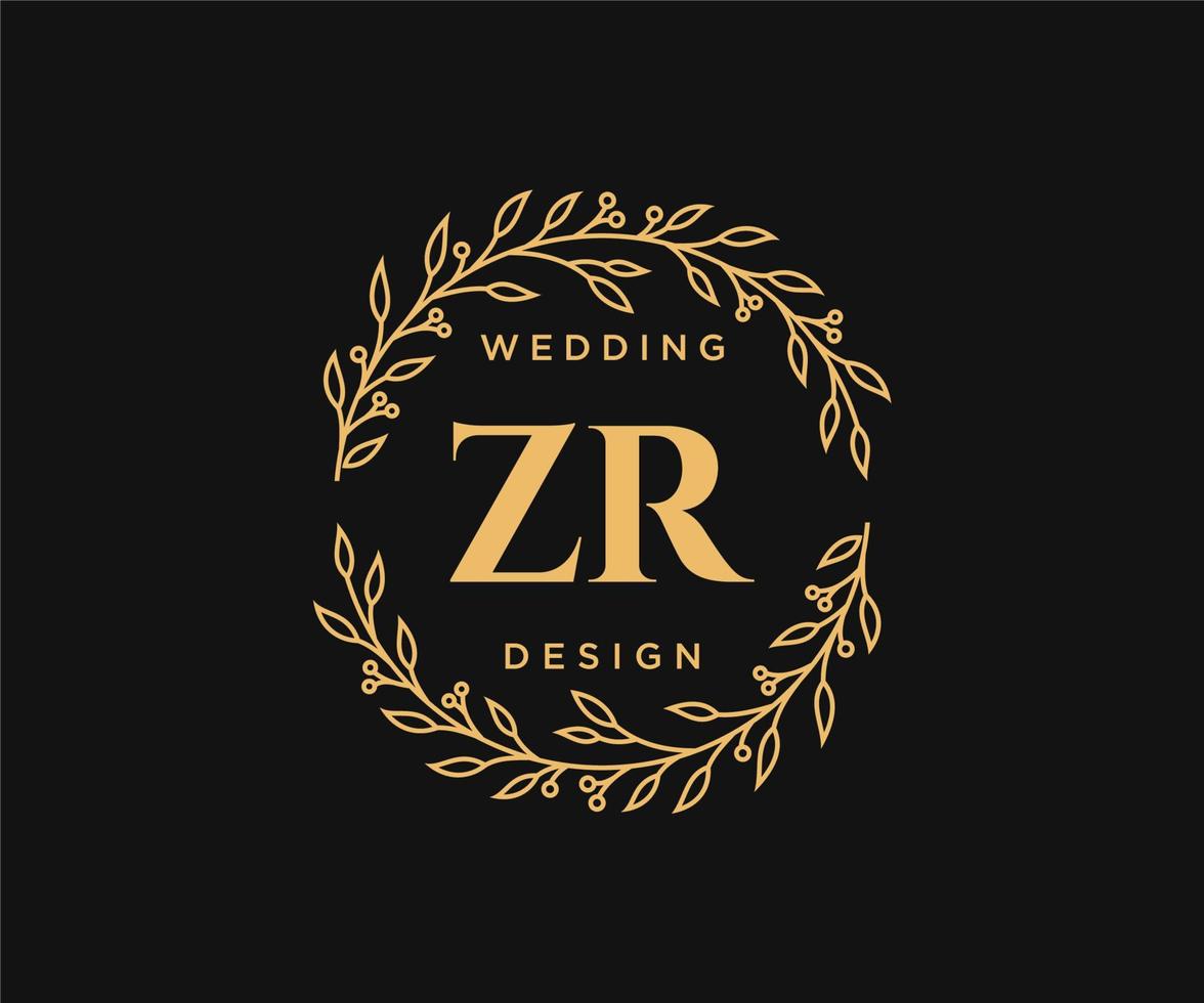 ZR Initials letter Wedding monogram logos collection, hand drawn modern minimalistic and floral templates for Invitation cards, Save the Date, elegant identity for restaurant, boutique, cafe in vector