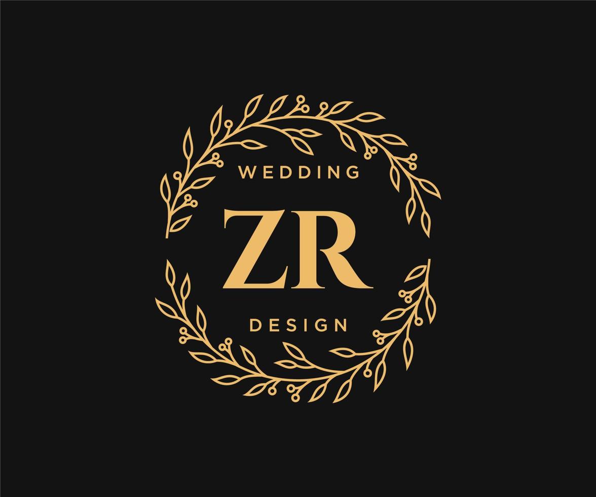 colección de logotipos de monograma de boda con letras iniciales zr, plantillas florales y minimalistas modernas dibujadas a mano para tarjetas de invitación, guardar la fecha, identidad elegante para restaurante, boutique, café en vector