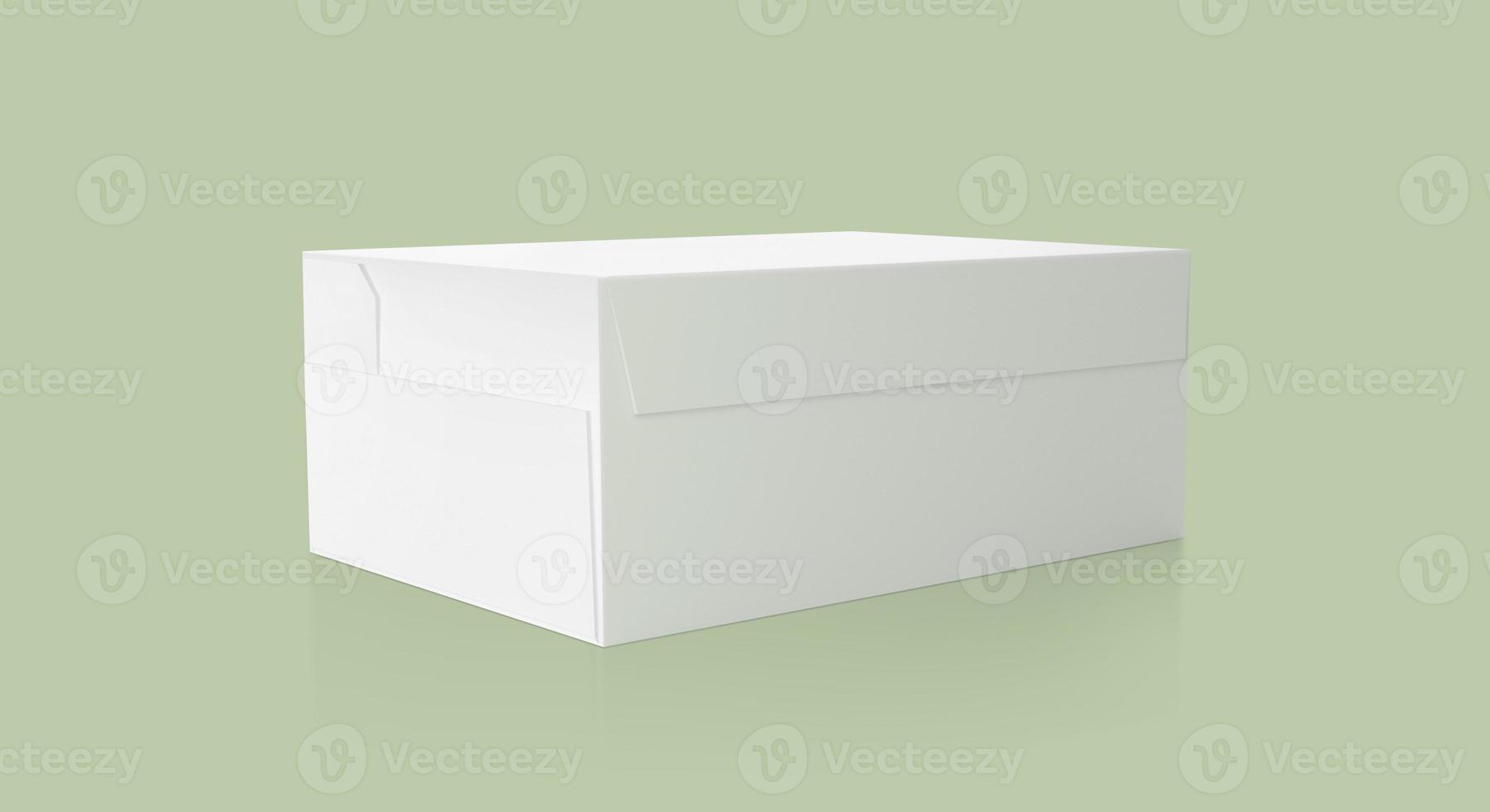 blank packaging white cardboard box isolated on pastel green background. 3d render photo