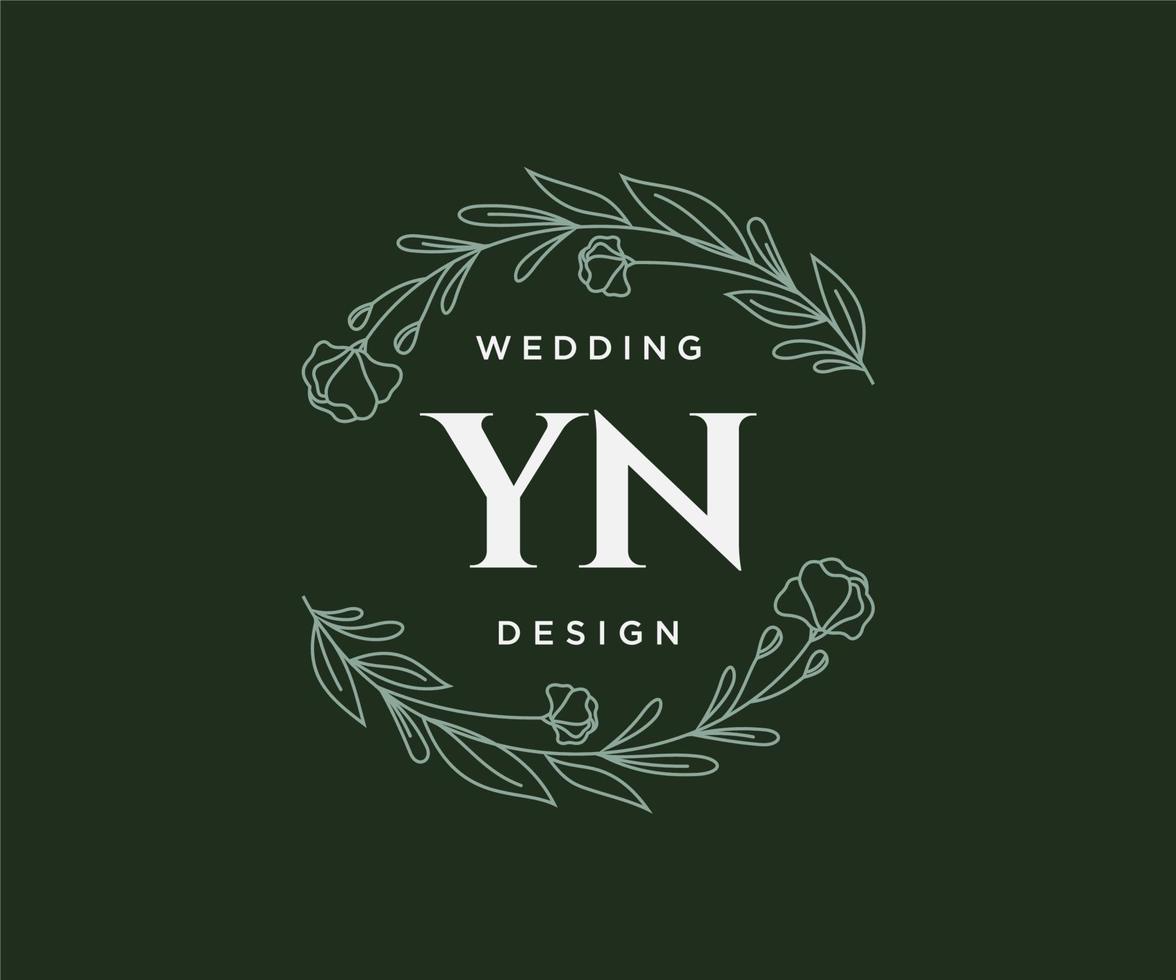 colección de logotipos de monograma de boda con letras iniciales de yn, plantillas florales y minimalistas modernas dibujadas a mano para tarjetas de invitación, guardar la fecha, identidad elegante para restaurante, boutique, café en vector