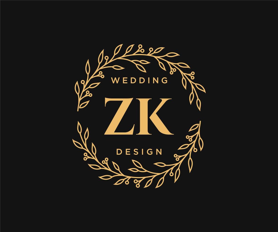 colección de logotipos de monograma de boda con letras iniciales zk, plantillas florales y minimalistas modernas dibujadas a mano para tarjetas de invitación, guardar la fecha, identidad elegante para restaurante, boutique, café en vector