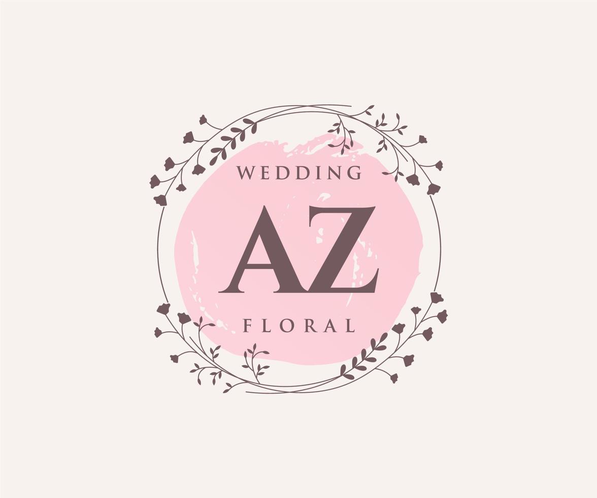 AZ Initials letter Wedding monogram logos template, hand drawn modern minimalistic and floral templates for Invitation cards, Save the Date, elegant identity. vector