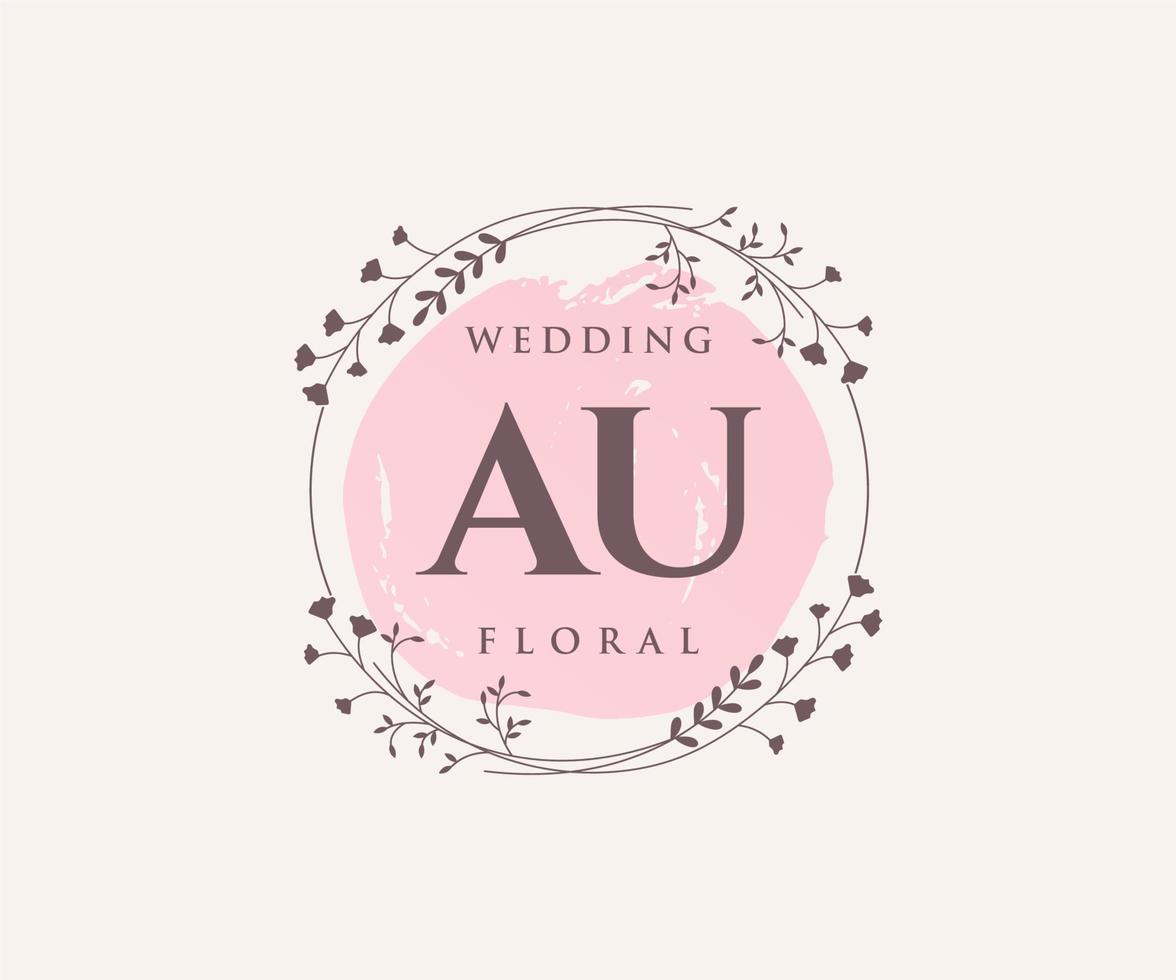 AU Initials letter Wedding monogram logos template, hand drawn modern minimalistic and floral templates for Invitation cards, Save the Date, elegant identity. vector