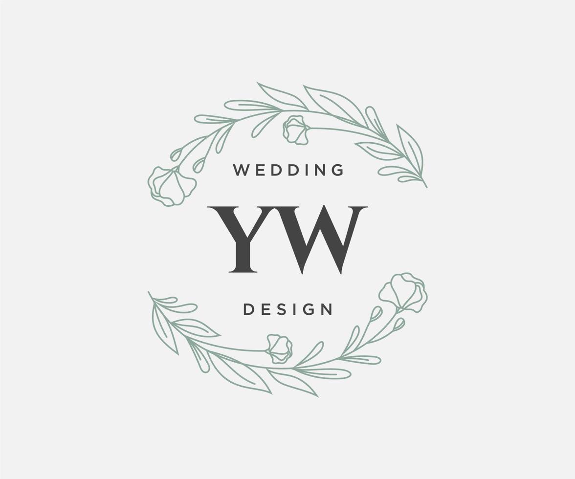 colección de logotipos de monograma de boda con letras iniciales de yw, plantillas florales y minimalistas modernas dibujadas a mano para tarjetas de invitación, guardar la fecha, identidad elegante para restaurante, boutique, café en vector