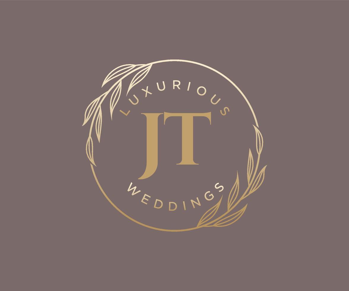 plantilla de logotipos de monograma de boda con letras iniciales jt, plantillas florales y minimalistas modernas dibujadas a mano para tarjetas de invitación, guardar la fecha, identidad elegante. vector