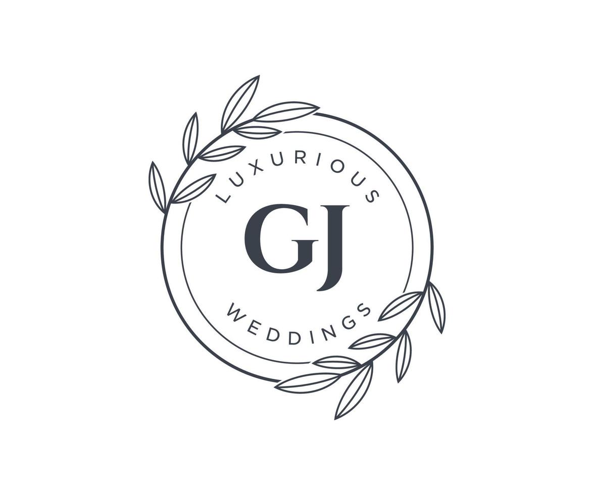 plantilla de logotipos de monograma de boda con letras iniciales gj, plantillas florales y minimalistas modernas dibujadas a mano para tarjetas de invitación, guardar la fecha, identidad elegante. vector