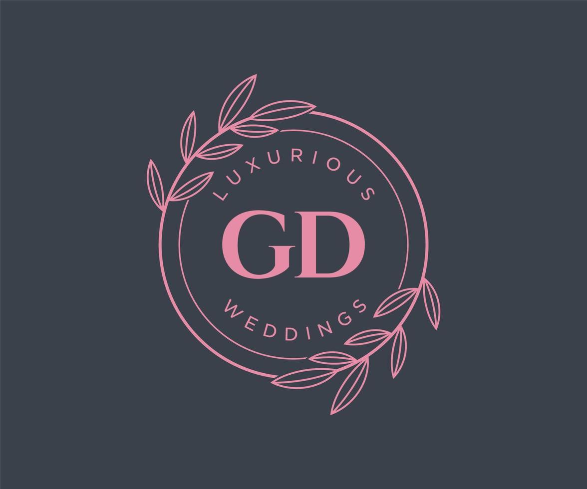 plantilla de logotipos de monograma de boda con letras iniciales gd, plantillas florales y minimalistas modernas dibujadas a mano para tarjetas de invitación, guardar la fecha, identidad elegante. vector