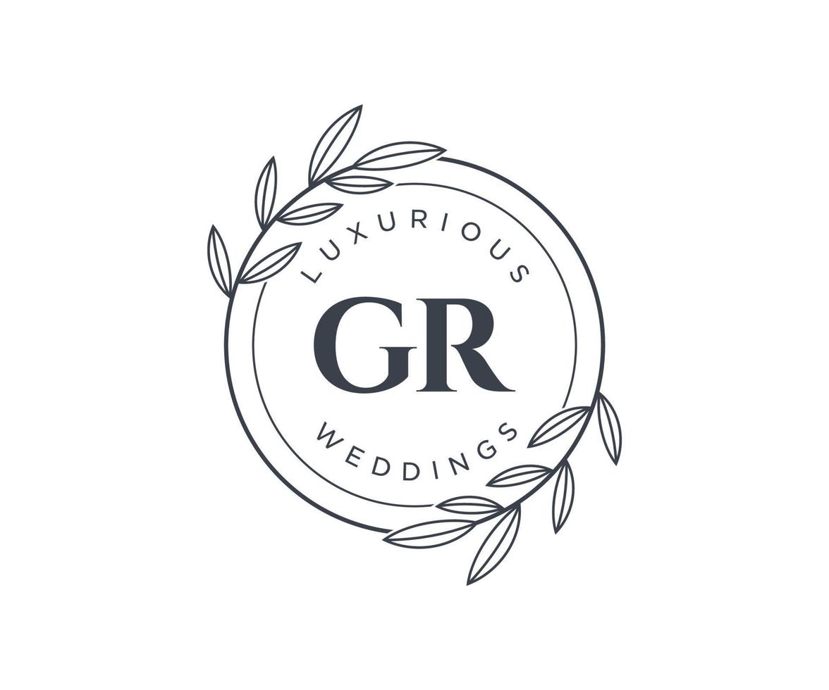 plantilla de logotipos de monograma de boda con letras iniciales gr, plantillas florales y minimalistas modernas dibujadas a mano para tarjetas de invitación, guardar la fecha, identidad elegante. vector
