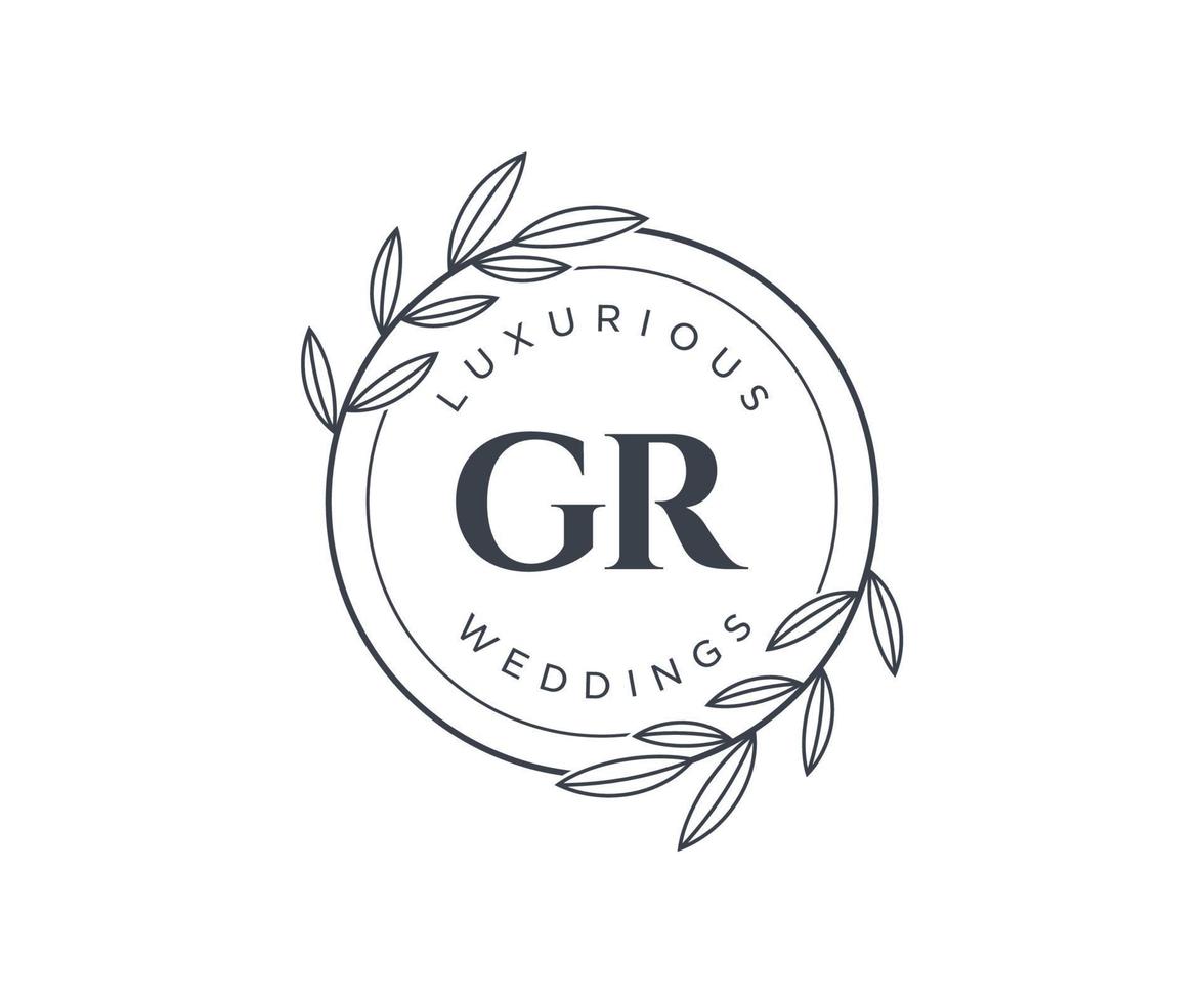 GR Initials letter Wedding monogram logos template, hand drawn modern minimalistic and floral templates for Invitation cards, Save the Date, elegant identity. vector