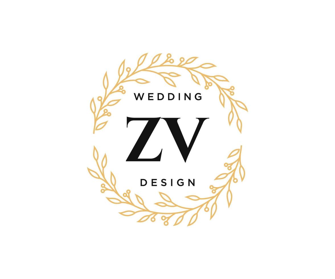 ZV Initials letter Wedding monogram logos collection, hand drawn modern minimalistic and floral templates for Invitation cards, Save the Date, elegant identity for restaurant, boutique, cafe in vector