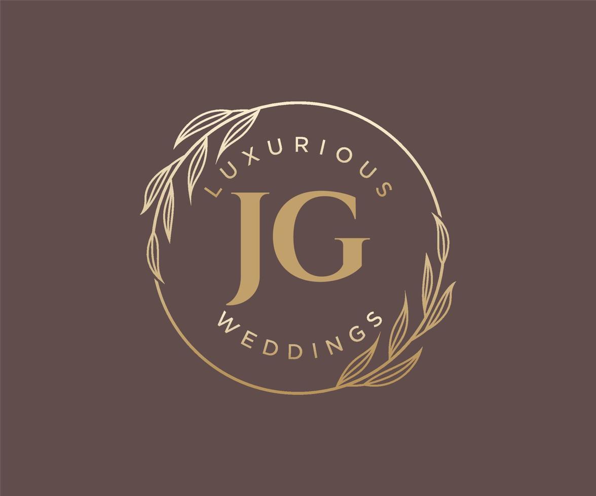 JG Initials letter Wedding monogram logos template, hand drawn modern minimalistic and floral templates for Invitation cards, Save the Date, elegant identity. vector