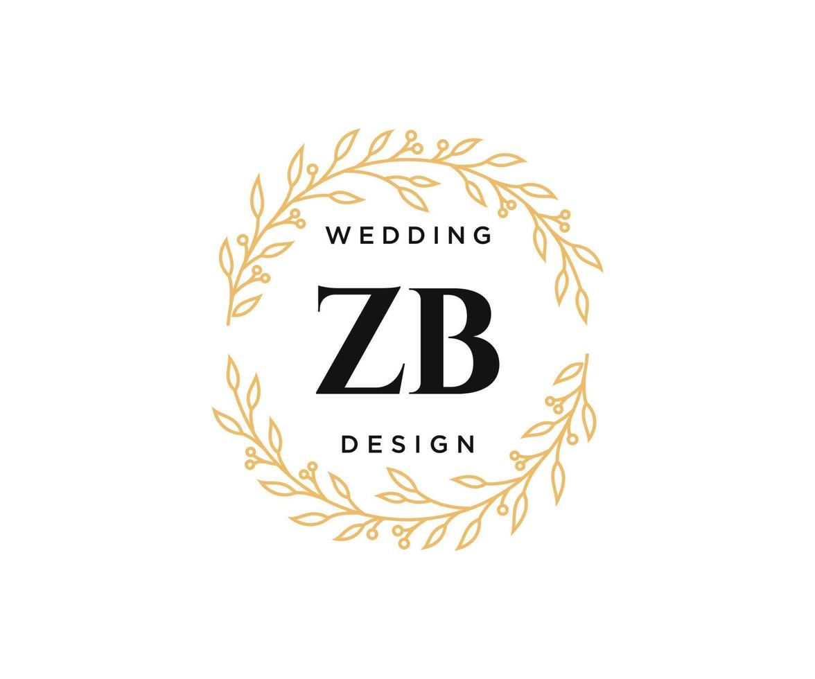 colección de logotipos de monograma de boda con letras iniciales zb, plantillas florales y minimalistas modernas dibujadas a mano para tarjetas de invitación, guardar la fecha, identidad elegante para restaurante, boutique, café en vector