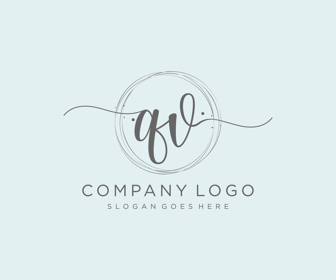 Initial QV feminine logo. Usable for Nature, Salon, Spa, Cosmetic and Beauty Logos. Flat Vector Logo Design Template Element.