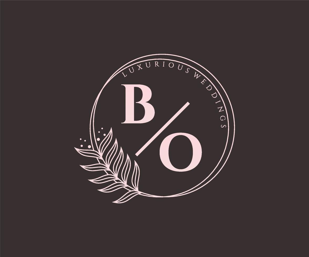 plantilla de logotipos de monograma de boda con letras iniciales bo, plantillas florales y minimalistas modernas dibujadas a mano para tarjetas de invitación, guardar la fecha, identidad elegante. vector