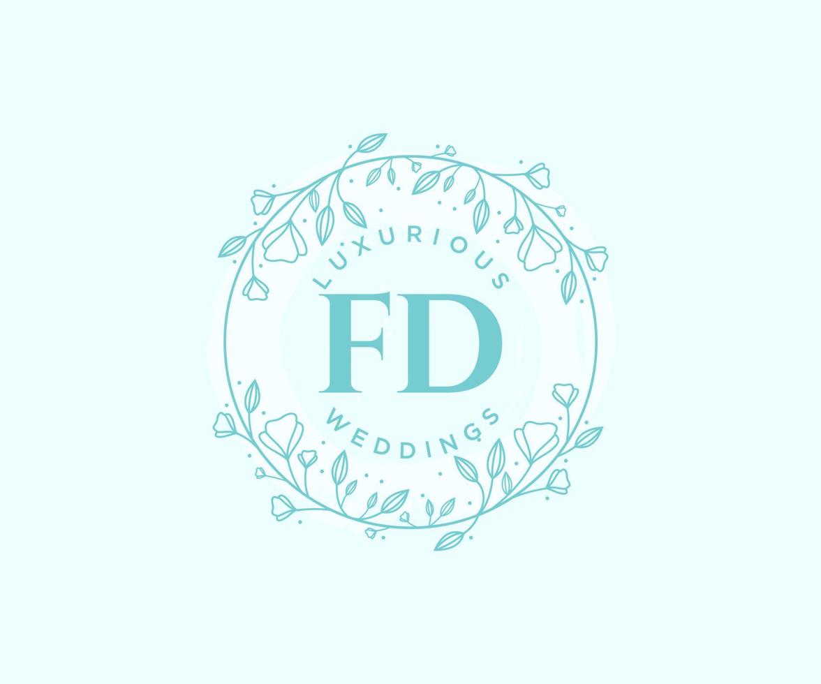 plantilla de logotipos de monograma de boda con letras iniciales fd, plantillas florales y minimalistas modernas dibujadas a mano para tarjetas de invitación, guardar la fecha, identidad elegante. vector