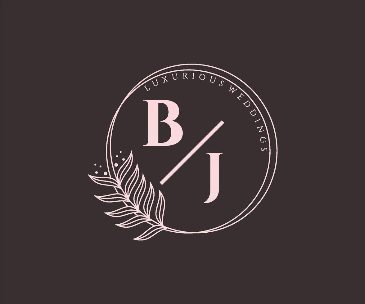 BJ Initials letter Wedding monogram logos template, hand drawn modern minimalistic and floral templates for Invitation cards, Save the Date, elegant identity. vector