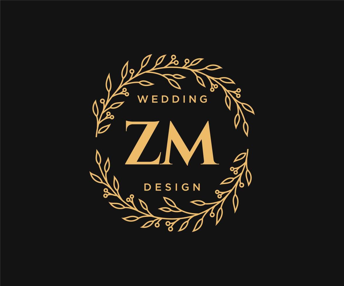 colección de logotipos de monograma de boda con letras iniciales zm, plantillas florales y minimalistas modernas dibujadas a mano para tarjetas de invitación, guardar la fecha, identidad elegante para restaurante, boutique, café en vector