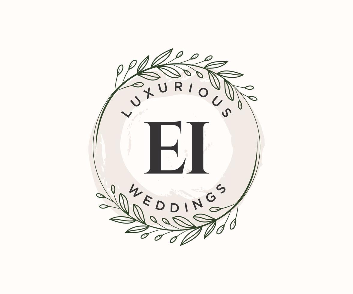 EI Initials letter Wedding monogram logos template, hand drawn modern minimalistic and floral templates for Invitation cards, Save the Date, elegant identity. vector