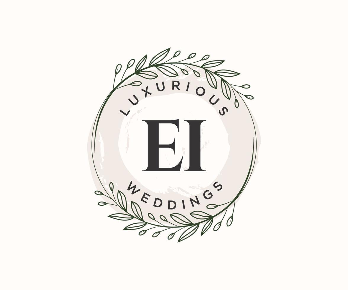 Plantilla de logotipos de monograma de boda con letras iniciales ei, plantillas florales y minimalistas modernas dibujadas a mano para tarjetas de invitación, guardar la fecha, identidad elegante. vector