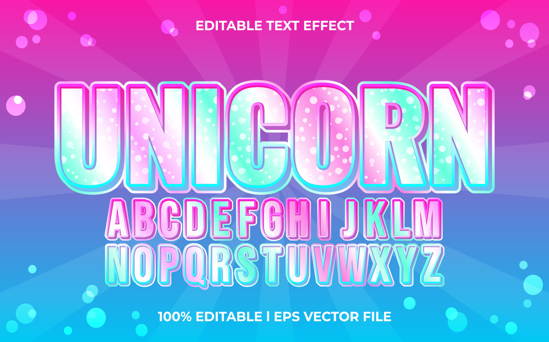 unicorn editable text effect, lettering typography font style, colorful