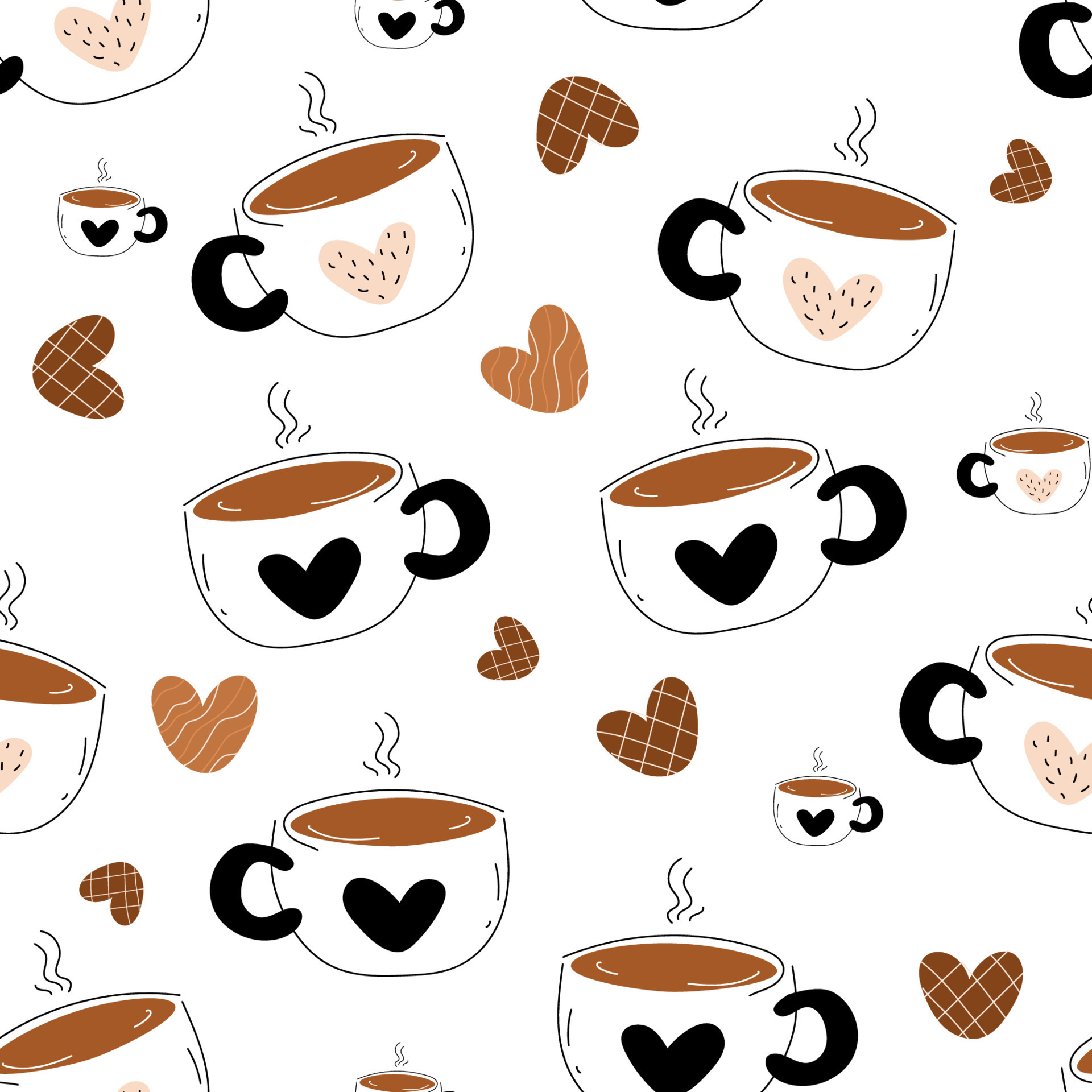 seamless pattern with hand drawn coffee cups for fabric, wallpapers,  wrapping paper, cards and background. Morning coffee, Vector doodle  illustration 20023756 Vector Art at Vecteezy