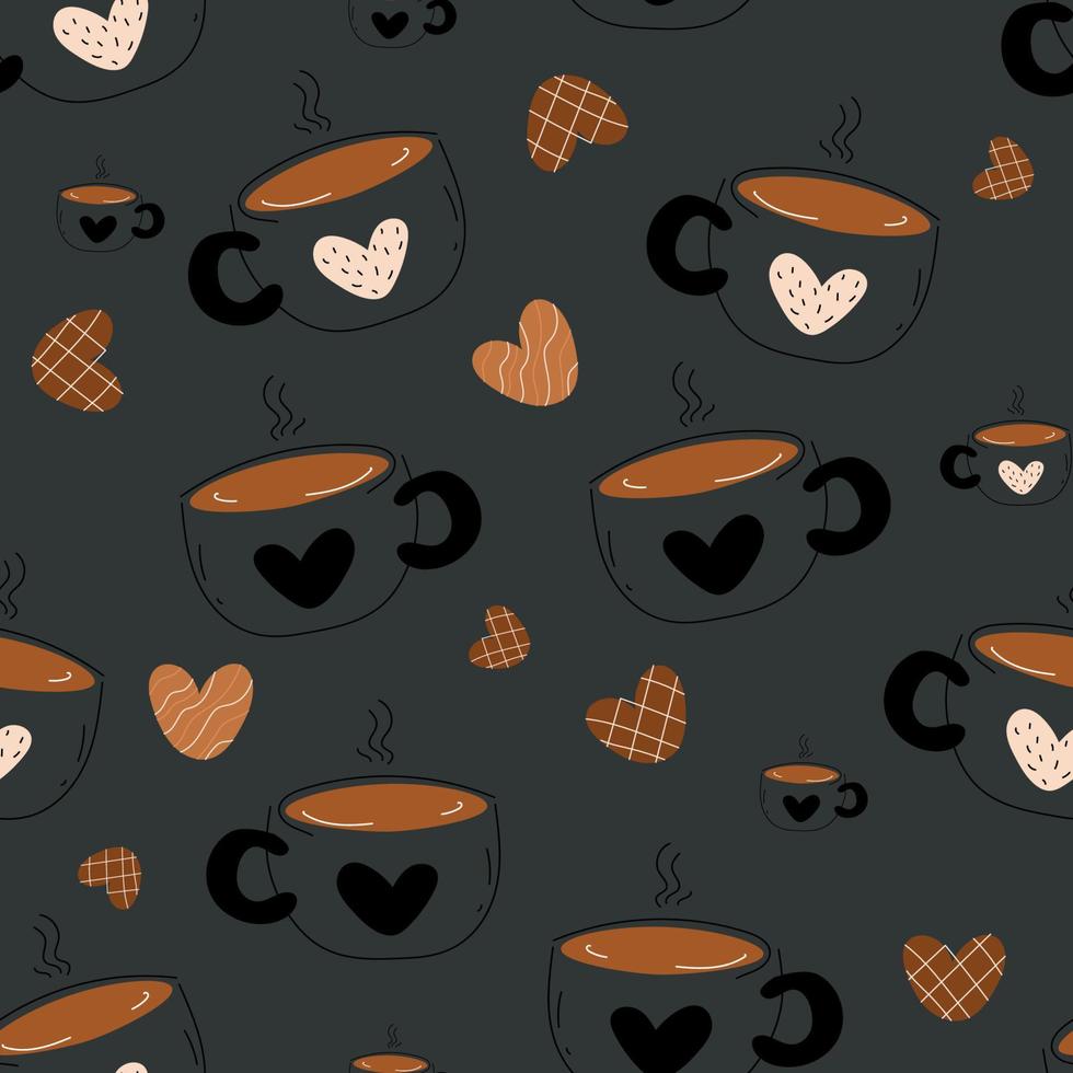 seamless pattern with hand drawn coffee cups for fabric, wallpapers, wrapping paper, cards and background. Morning coffee, Vector doodle illustration