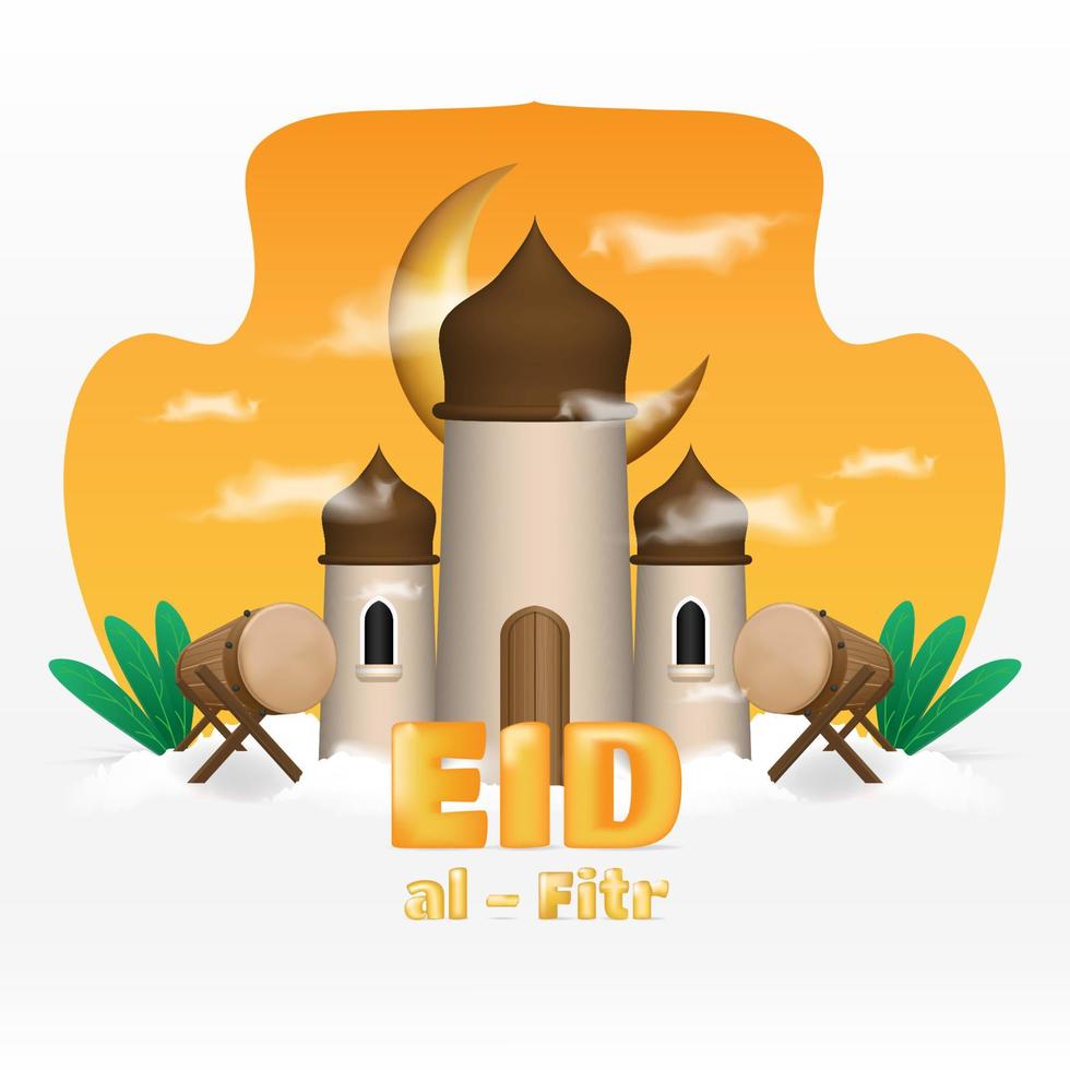 Eid al fitr mubarak greeting illustration vector