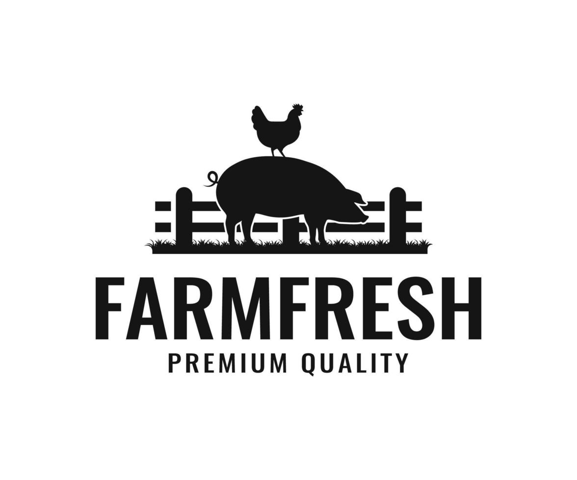 Chicken and pig farm logo. Animal farm logo. Pig logo design inspiration vector