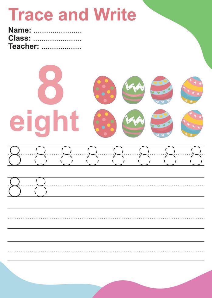 Trace and write number for children. Exercise for children to recognize the number. Educational worksheet for preschool. Vector file.