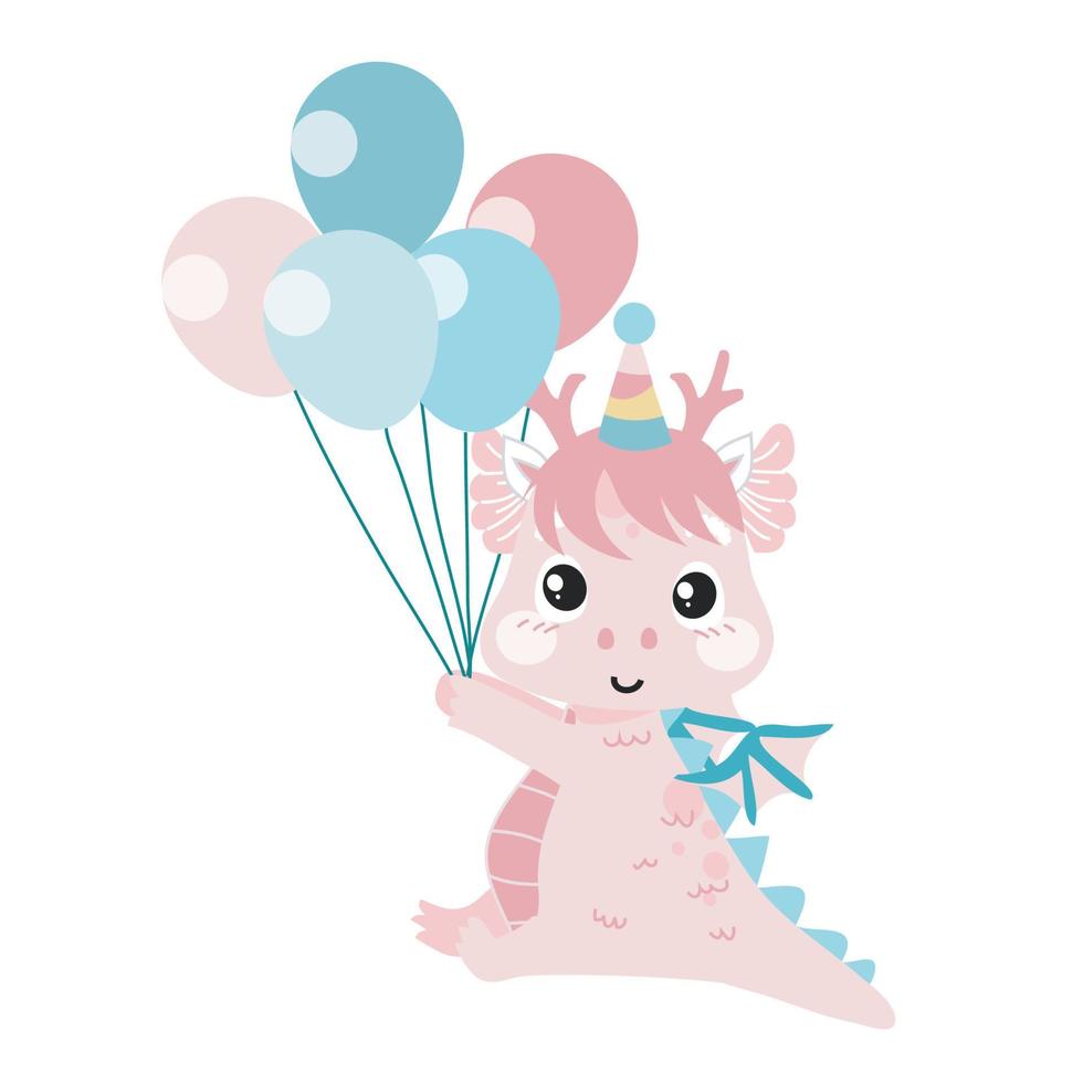 Cute baby dragon on white background for kids fashion artworks, children books, birthday invitations, greeting cards, posters. Fantasy cartoon vector illustration. Vector file.