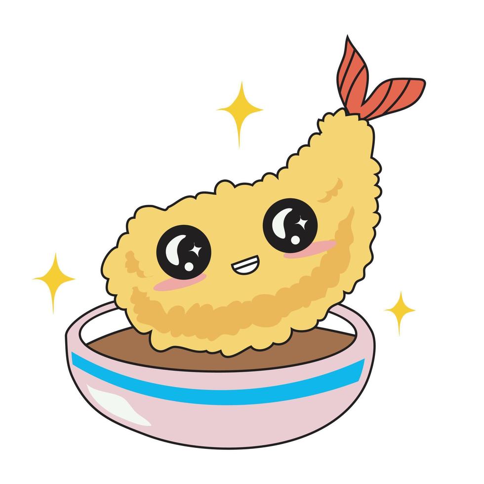 Cute Japanese food on white background for kids fashion artworks, children books, invitations, greeting cards, emoji, textile, web, print. Kawaii cartoon vector illustration. Vector file.