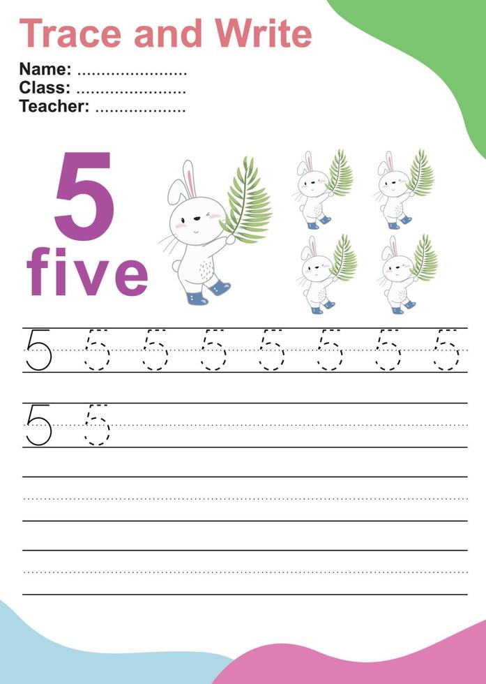 Trace and write number for children. Exercise for children to recognize the number. Educational worksheet for preschool. Vector file.