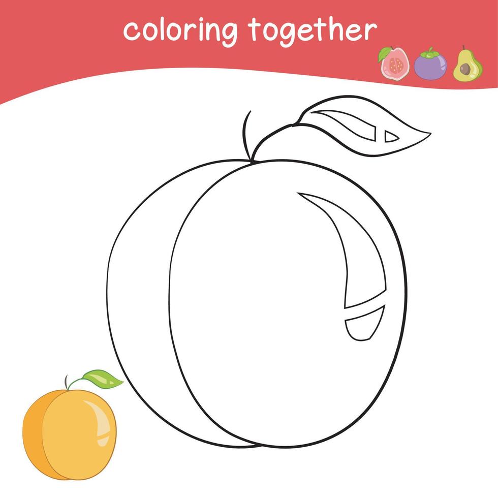 Fruit coloring worksheet page. Coloring cute fruit worksheet page. Educational printable colouring worksheet. Vector illustration.