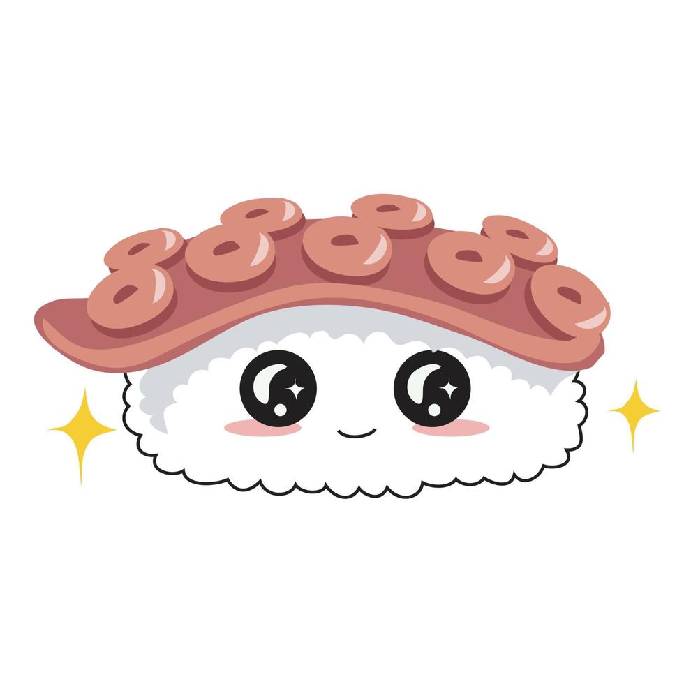 Cute Japanese food on white background for kids fashion artworks, children books, invitations, greeting cards, emoji, textile, web, print. Kawaii cartoon vector illustration. Vector file.