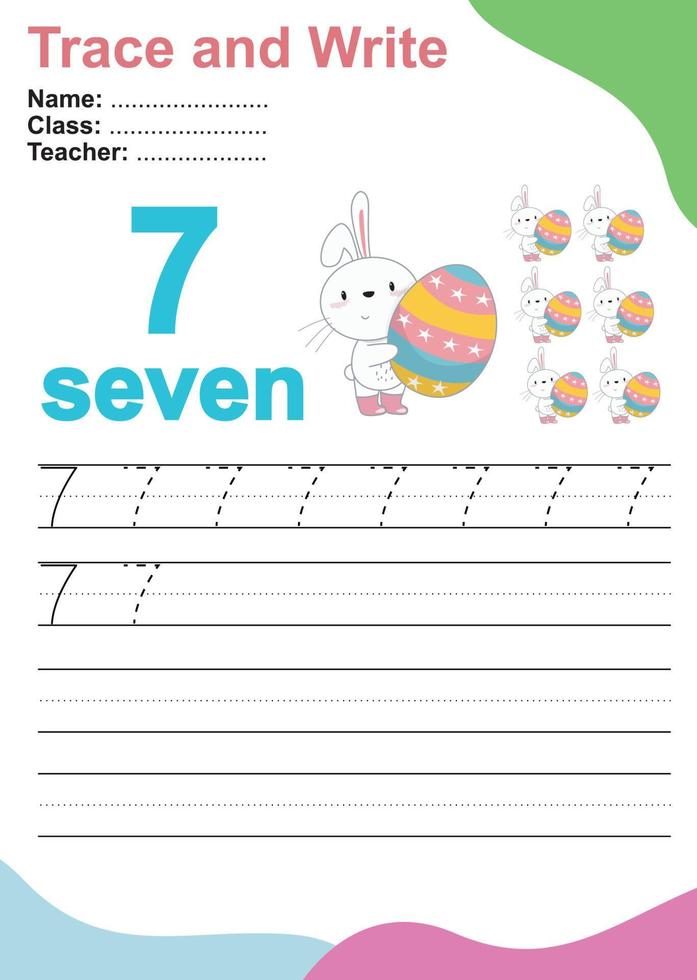 Trace and write number for children. Exercise for children to recognize the number. Educational worksheet for preschool. Vector file.