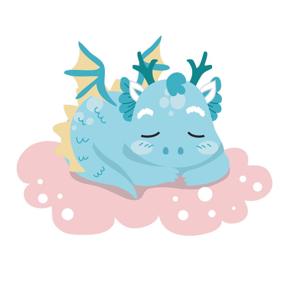 Cute baby dragon on white background for kids fashion artworks, children books, birthday invitations, greeting cards, posters. Fantasy cartoon vector illustration. Vector file.