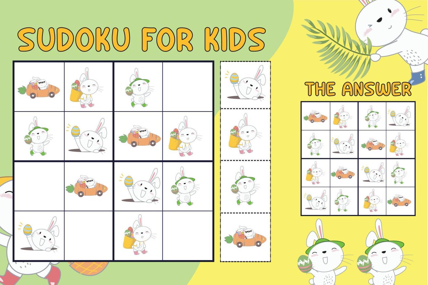 Sudoku sheet for kids. Education worksheet for children. Printable puzzle game for preschool.  Cute and funny cartoon characters. Vector illustration.