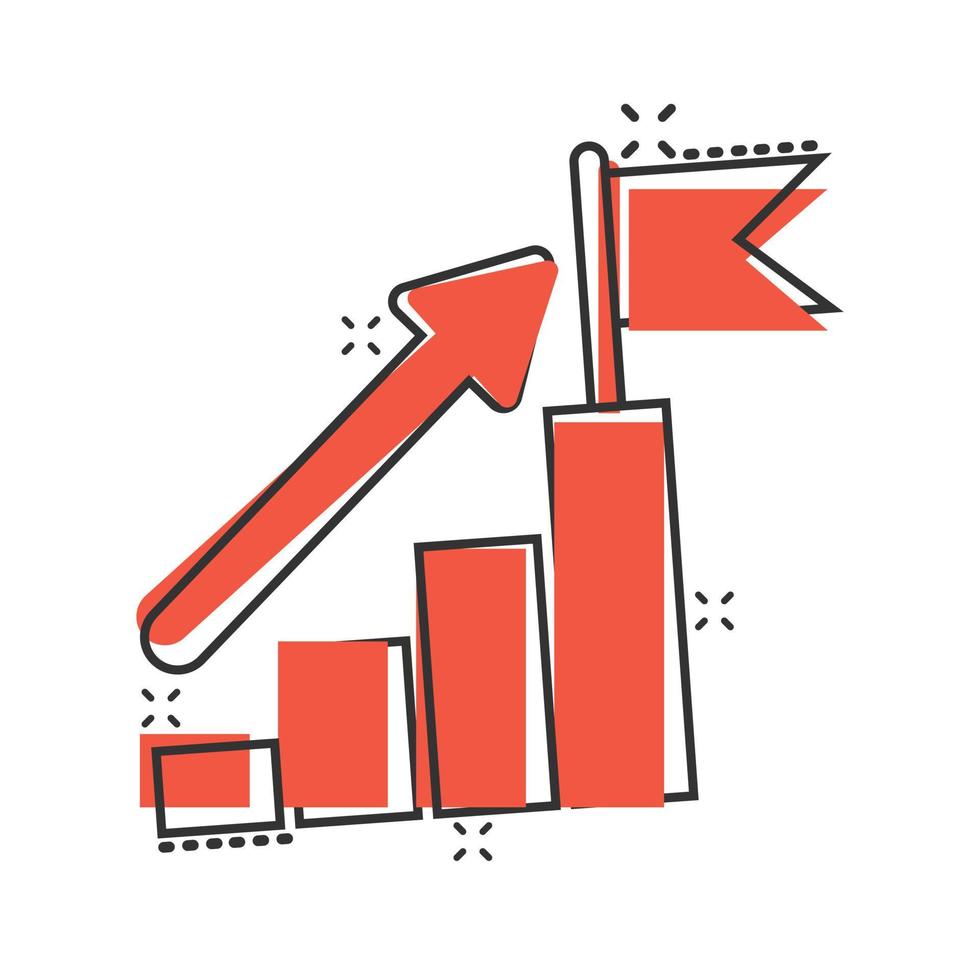 escalera con icono de bandera de acabado en estilo cómico. ilustración de vector de dibujos animados de desafío de liderazgo sobre fondo blanco. concepto de negocio de efecto de salpicadura de crecimiento profesional.