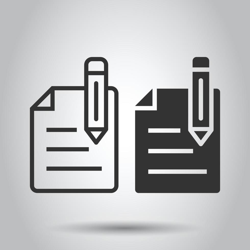 Blogging icon in flat style. Document with pen vector illustration on white isolated background. Content business concept.