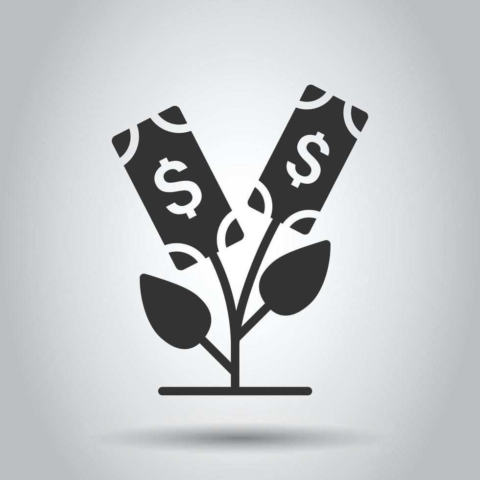 Growth profit icon in flat style. Flower with money vector illustration on white isolated background. Increase business concept.