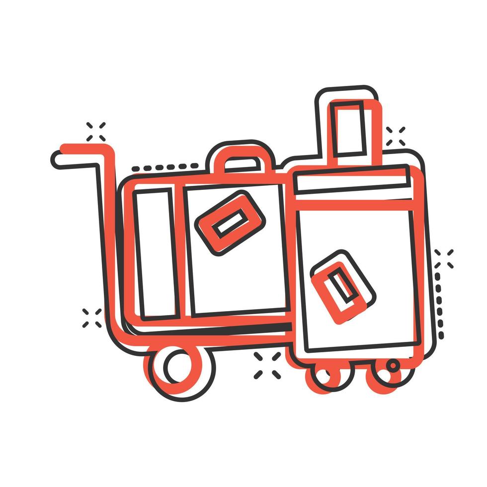Travel bag icon in comic style. Luggage cartoon vector illustration on white isolated background. Baggage splash effect business concept.